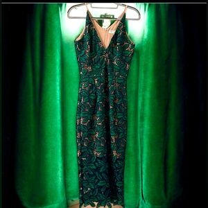 Dress the Population Green Leaf Print Maxi Dress